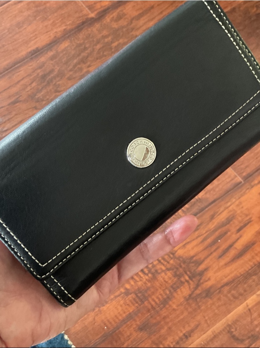 Coach Black Leather Long Wallet with Lavender interior